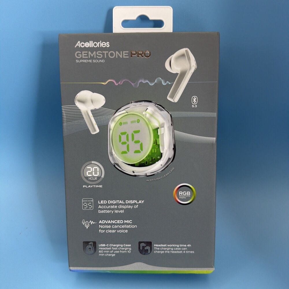 New Acellories Gemstone Pro Supreme Sound LED Digital Display Bluetooth Earbuds